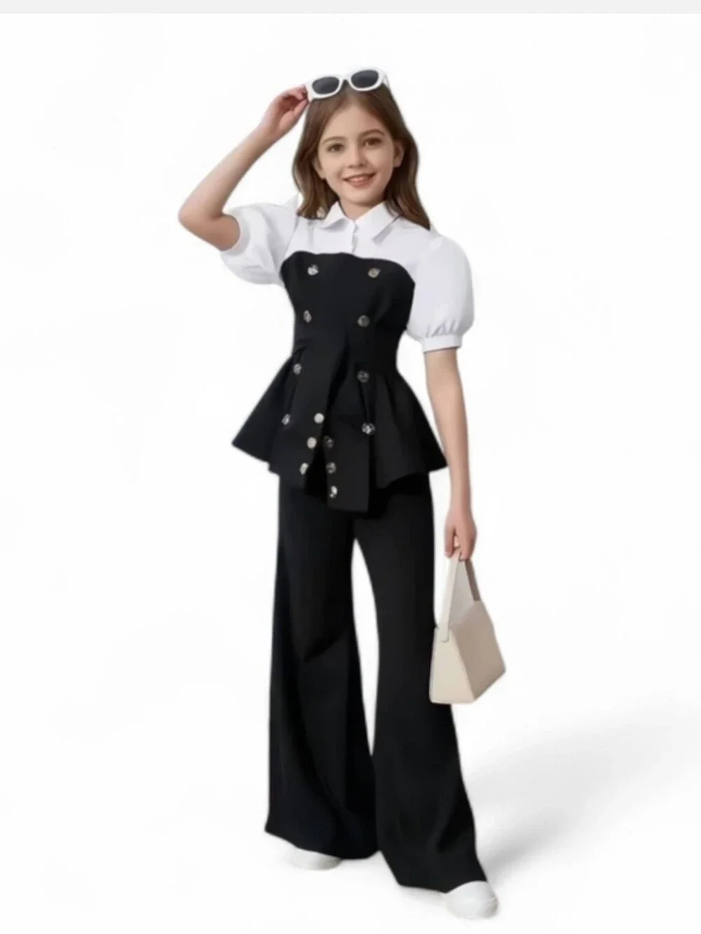 Black Wide-Leg Pants with Peplum Top - Chic Two-Piece Set